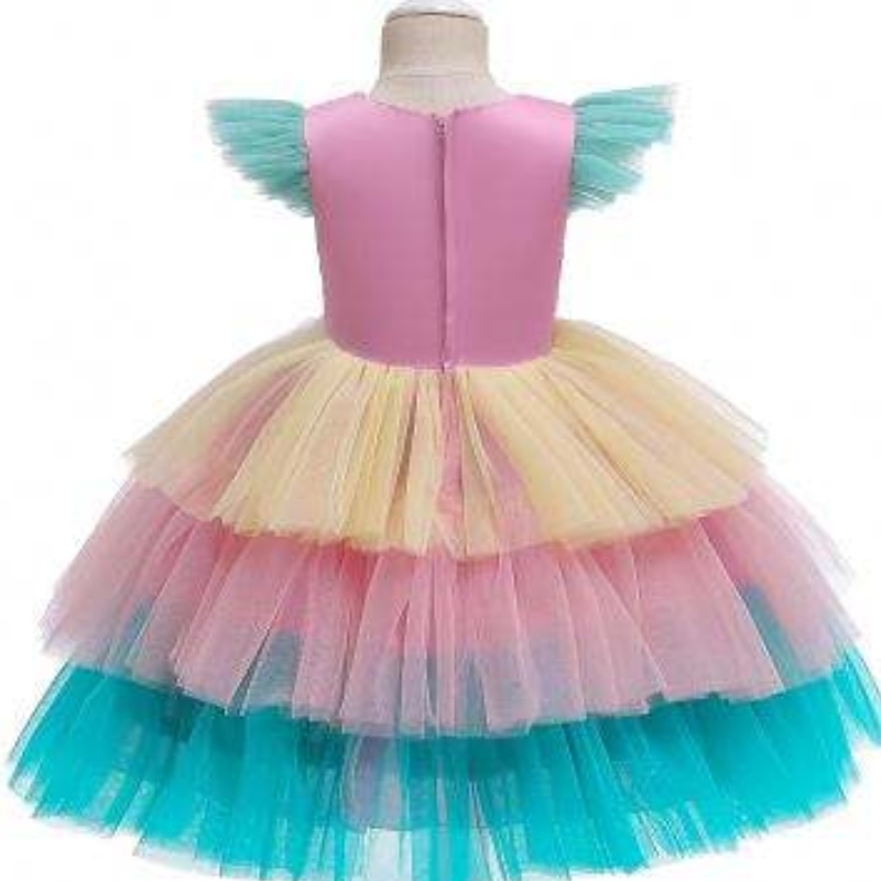 바이지 튤 소매 유니콘 투투 스커트 아이 케이크 꽃 드레스 의상 할로윈 파티웨어