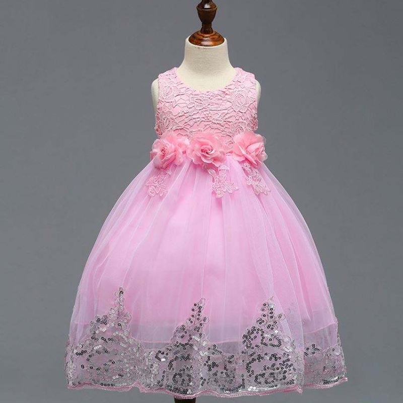 최신 베이비 드레스 디자인 부티크 어린이 의류 레이스 스팽글 걸 파티 드레스 L7791