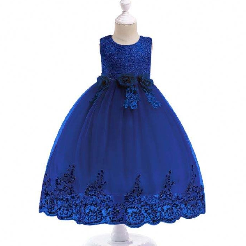 최신 베이비 드레스 디자인 부티크 어린이 의류 레이스 스팽글 걸 파티 드레스 L7791