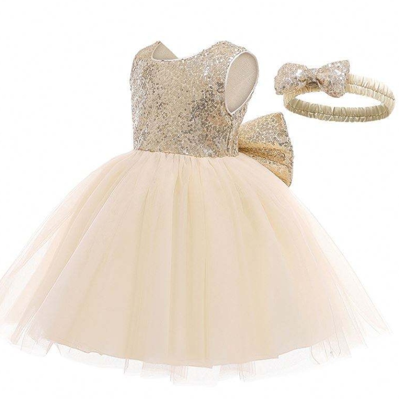 베이비 드레스 스팽글 활 디자인 소녀 패션 가운 웨딩 생일 파티 어린이 소녀 드레스