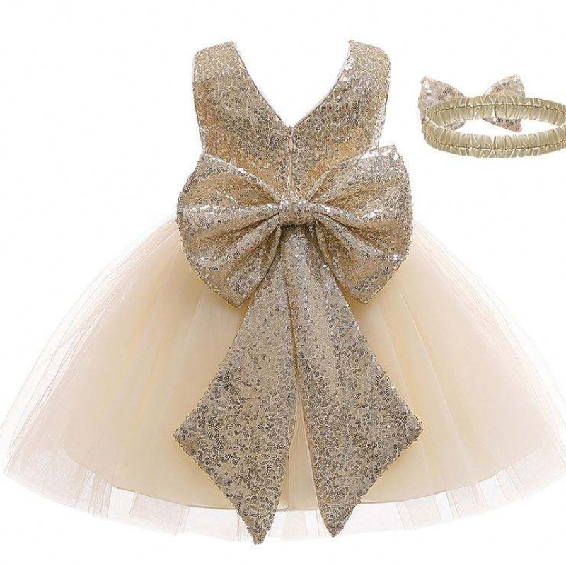베이비 드레스 스팽글 활 디자인 소녀 패션 가운 웨딩 생일 파티 어린이 소녀 드레스