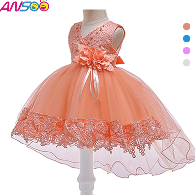 Ansoo Pretty Peach Children \\ 's Girl Princess Flower Orange Wedding Dress Girl
