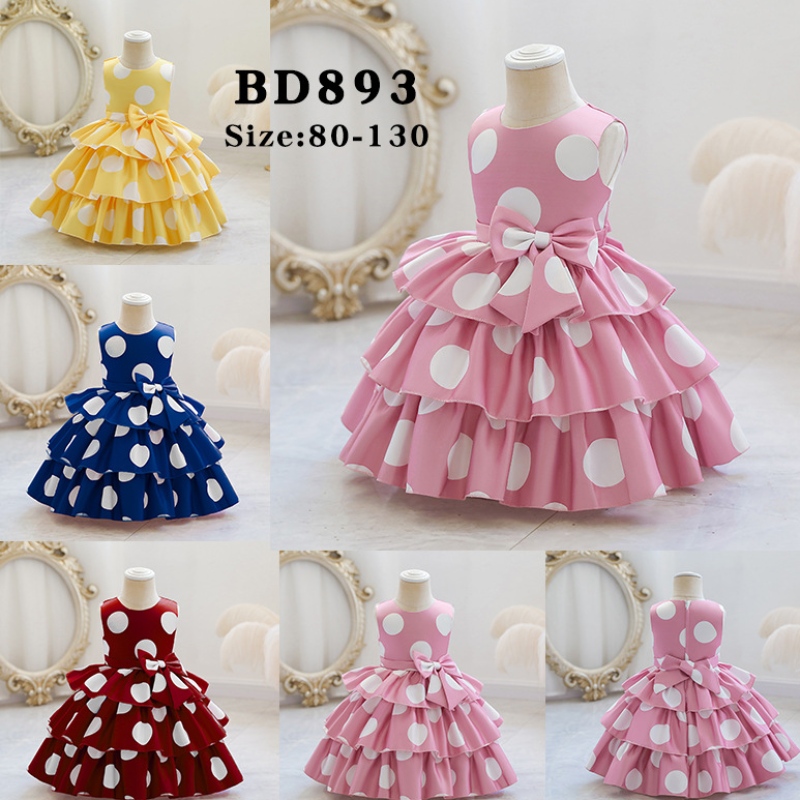 여자 아기 새해 2022 여자 웨딩 파티 드레스를위한 bowknot dort dreess toddler 어린이 생일 도트 드레스