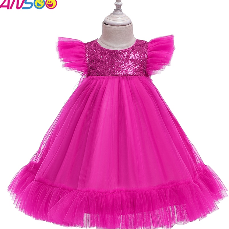 Ansoo European and American Pink Dress Girls \\ 'New Year Gauze Princess 드레스 2-4 년 어린이