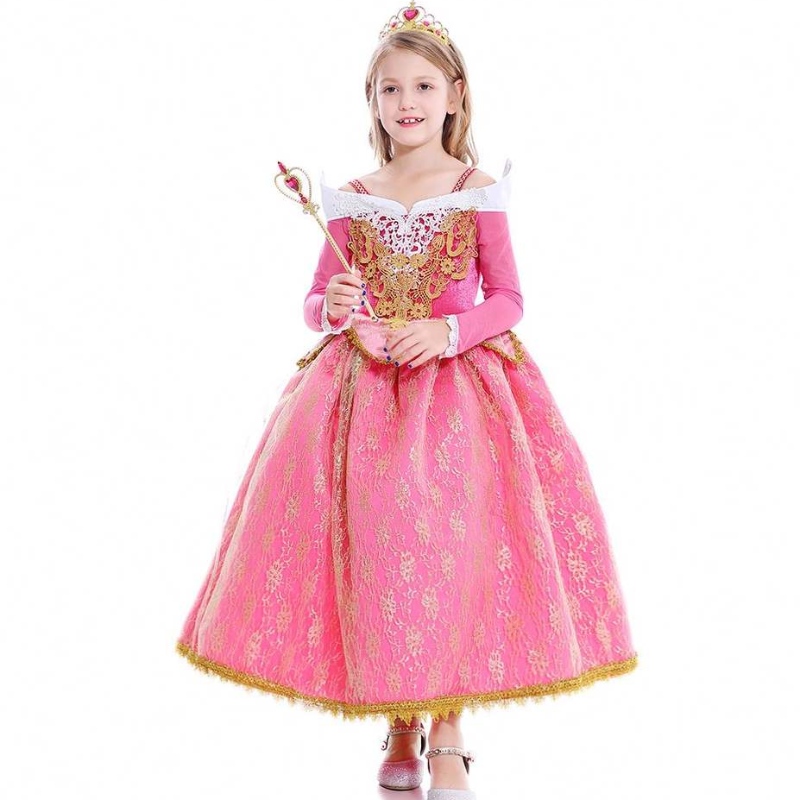 Baige New Girls Princess aurora 의상 긴 소매 잠자는 뷰티 생일 파티 가운 어린이 멋진 드레스 여자를위한 멋진 드레스