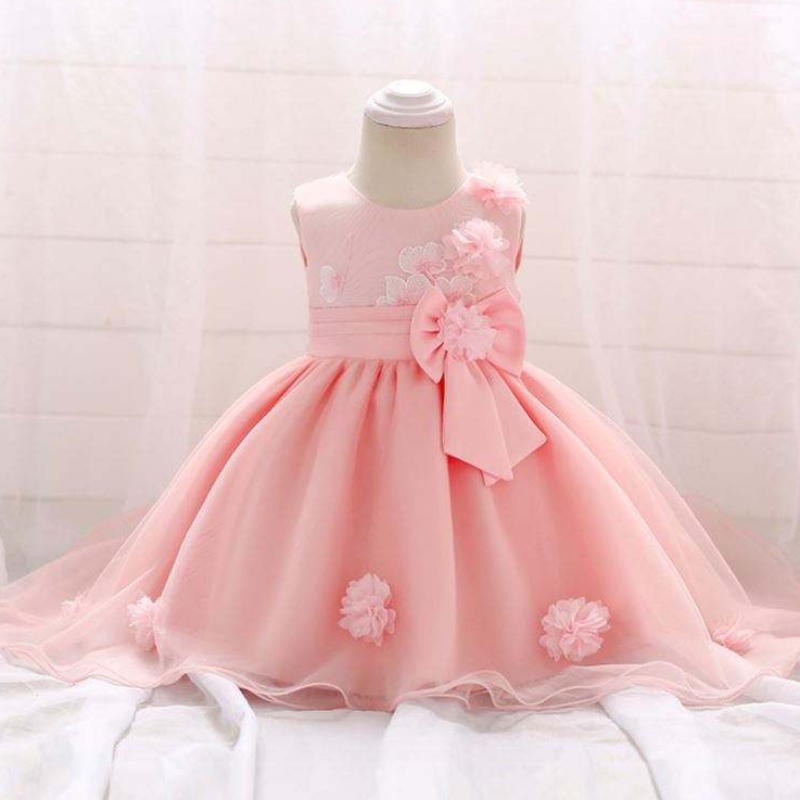 최신 디자인 사랑스러운 여자 꽃 여자 아기 핑크 어린이 파티 원피스 서양 아이 웨딩 드레스