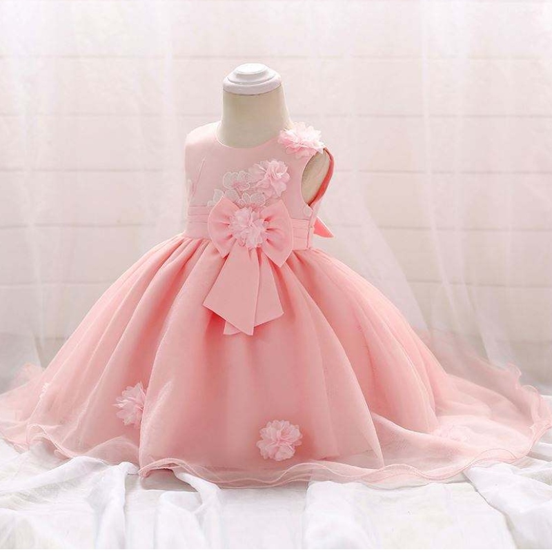 최신 디자인 사랑스러운 여자 꽃 여자 아기 핑크 어린이 파티 원피스 서양 아이 웨딩 드레스