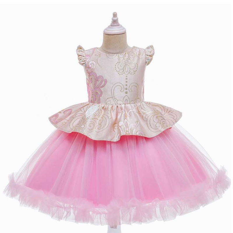 바이거 어린이 생일 착용 핑크색 짧은 소매 여자 아기 공주 어린이 스페인 드레스 L5232