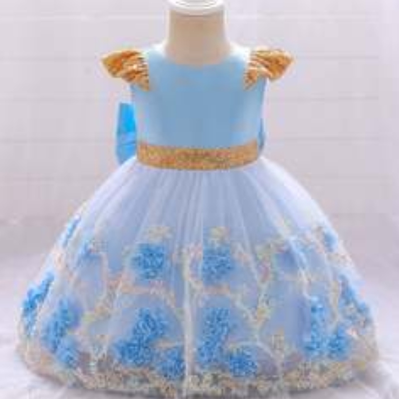 Baige Yellow Yellow Flower Girl Dress Kids Party Frock New India Collection Fancy Girl Party Dress L2021XZ