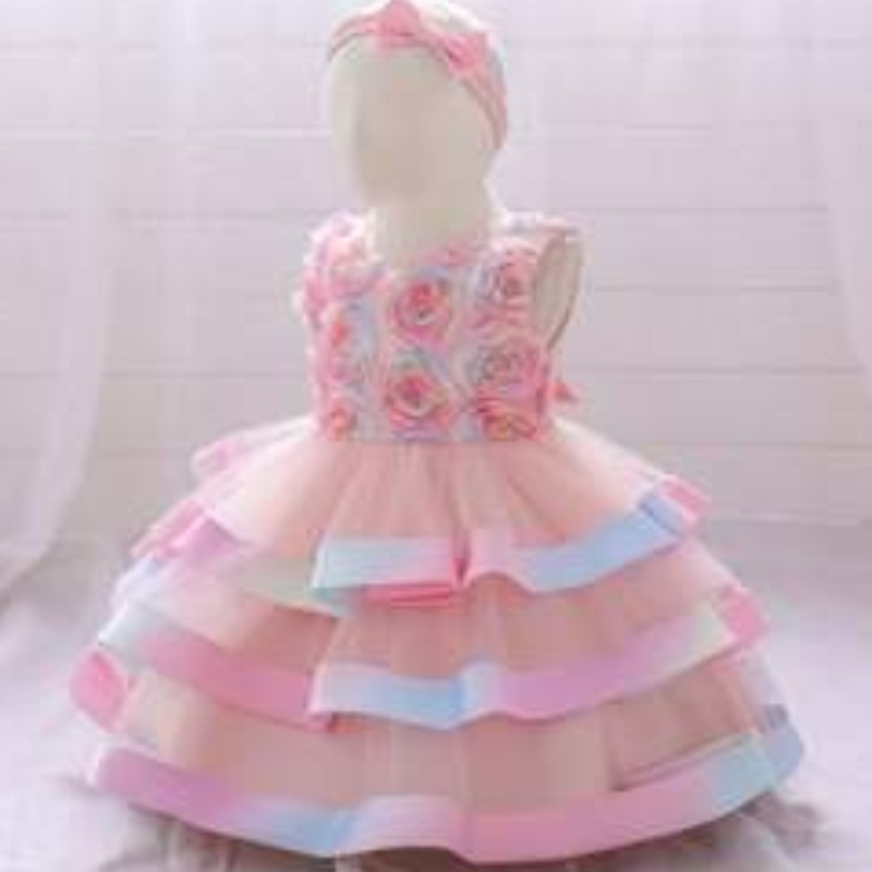 Baige 도매 어린이 파티 착용 유아 드레스 Tutu 디자인 아기 소녀 꽃 케이크 레이어 생일 드레스