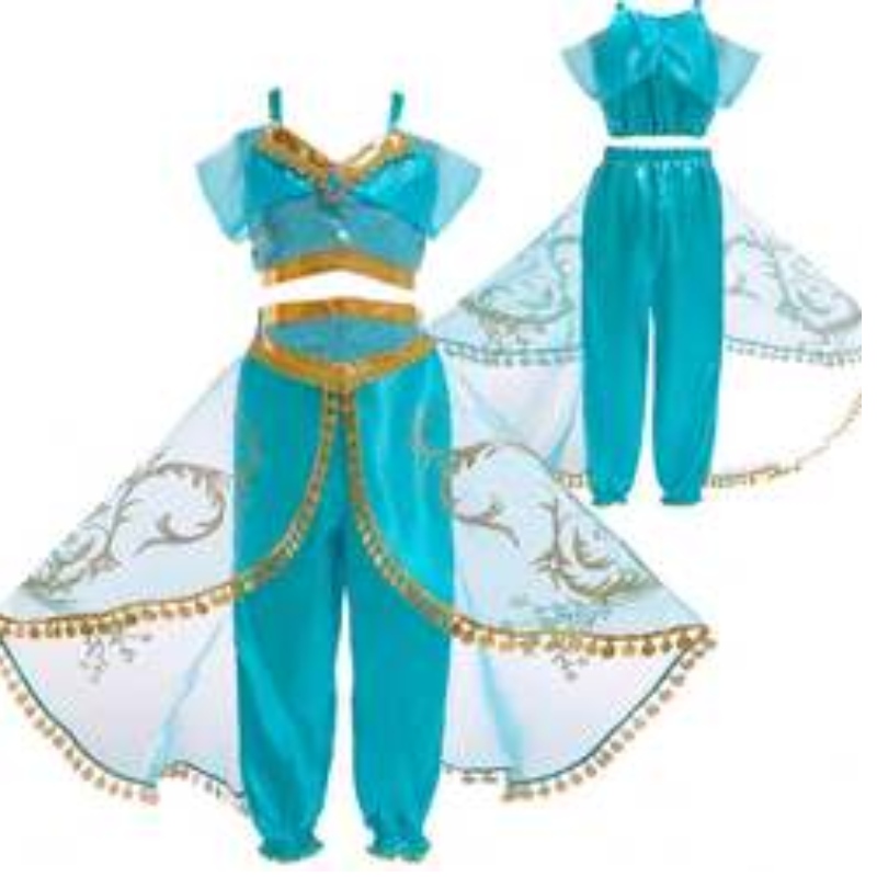 Baige Aladdin Cosplay Princess Jasmine Costume Girls Tops and Pants 의류 세트 가발 BX1625