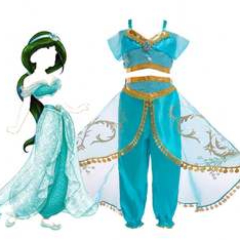 Baige Aladdin Cosplay Princess Jasmine Costume Girls Tops and Pants 의류 세트 가발 BX1625