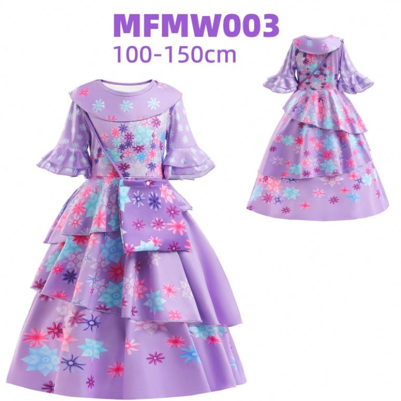 Baige Encanto Mirabel Isabella Purple Girl Dress Long Sleeves New Carnival Kids Party Cosplay Costume