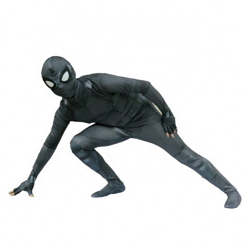 할로윈 TV를위한 새로운 스타일 블랙 슈퍼 히어로 Zentai 슈트&movie 코스프레 흑인 거미 남자 의상을위한 얼굴 마스크&adults