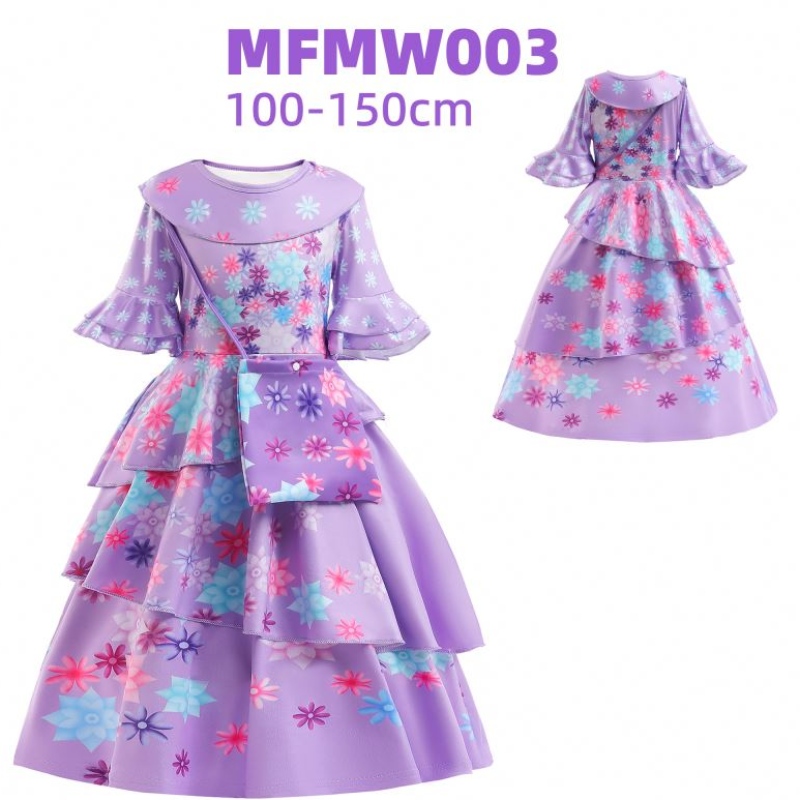 Baige Encanto Mirabel Isabella Purple Girl Dress Long Sleeves New Carnival Kids Party Cosplay Costume MFMW001