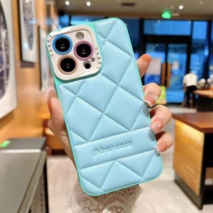 iPhone13Promax 작은 향기로운 에어 쿠션 14 Lambskin 격자 무늬 패치 가죽 전화 케이스 12 보호 케이스