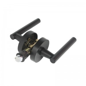 R7506 홈 침실 또는 욕실 프라이버시를위한 현대 현대 슬림 라운드 디자인이있는 검은 도어 핸들 레버, 키리스 도어 잠금