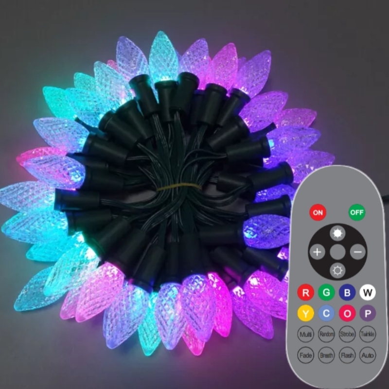 스마트 C9 딸기 크리스마스 조명 세트 야외 방수 LED RGB 화려한 크리스마스 조명 문자열