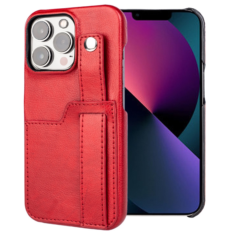 Apple iPhone 14 Full Leather Phone Case, 핸드 헬드 카드 가방 브래킷 유형 전화 케이스, 360도 전체 가을 및 긁힘 방지 보호 가죽 케이스