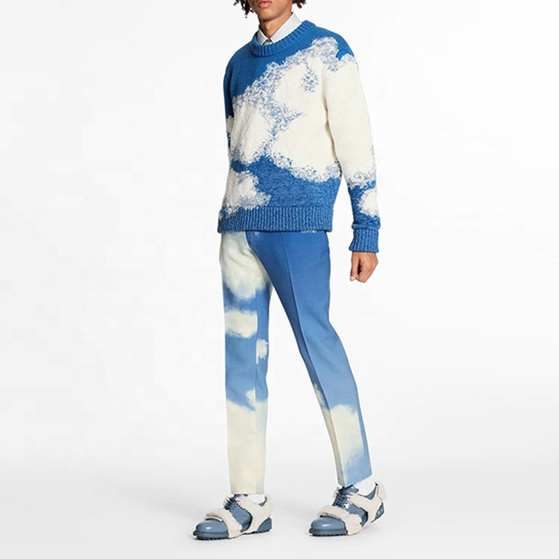 Vigor Garment Custom Mens 스웨터 제조업체 두꺼운 니트 자카드 스웨터 컬러 블록 모직 스웨터