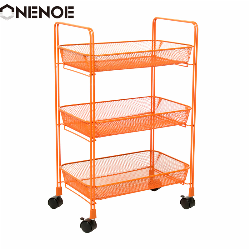 Onenoe Design 현대 금속 메쉬 3 계층 저장 주최자 다목적 유틸리티 롤링 카트 부엌 강력한 아티블 아레디티브 트롤리 저장 카트 바구니가있는 트롤리 스토리지 카트