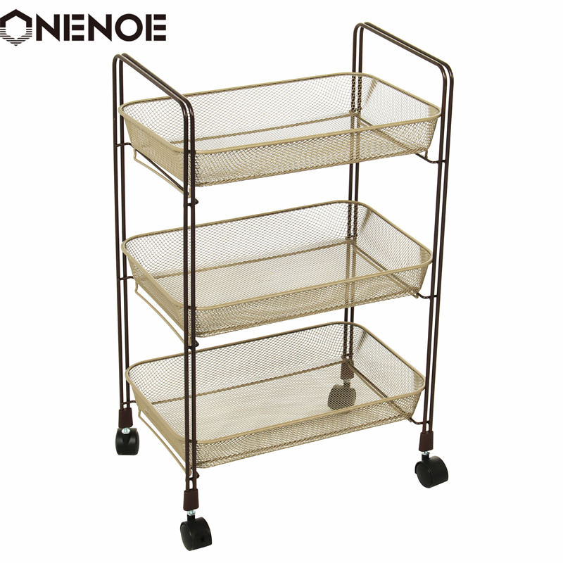 Onenoe Design 현대 금속 메쉬 3 계층 저장 주최자 다목적 유틸리티 롤링 카트 부엌 강력한 아티블 아레디티브 트롤리 저장 카트 바구니가있는 트롤리 스토리지 카트