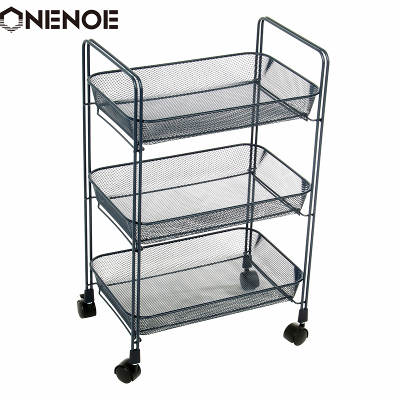 Onenoe Design 현대 금속 메쉬 3 계층 저장 주최자 다목적 유틸리티 롤링 카트 부엌 강력한 아티블 아레디티브 트롤리 저장 카트 바구니가있는 트롤리 스토리지 카트