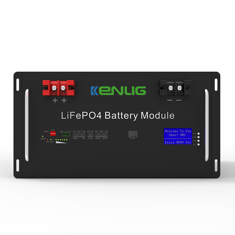 랙 장착 48V 100/150 200AH LIFEPO4 홈 어플라이언스 스택 가능 RS232/RS485/CAN 통신 빠른 충전 리튬 이온 배터리 LCD