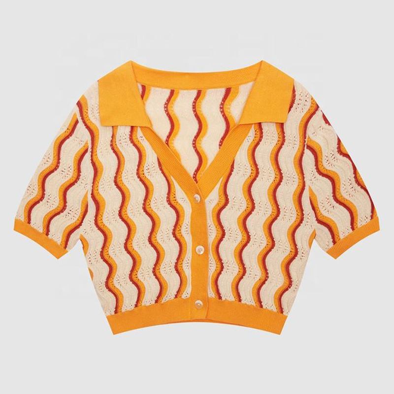 2023 New Design Custom Women \\ 'S Knitwear v Looke Solice Spring Spring Spring Spring Thirts Short Sleeve Knitted Cardigan 스웨터