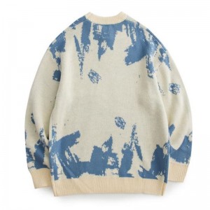 고품질 자카드 패턴 니트 양모 승무원 목 남자 스웨터