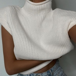 여름과 가을 세련된 소매 범위 조끼 Turtleneck 우아한 작물 탑
