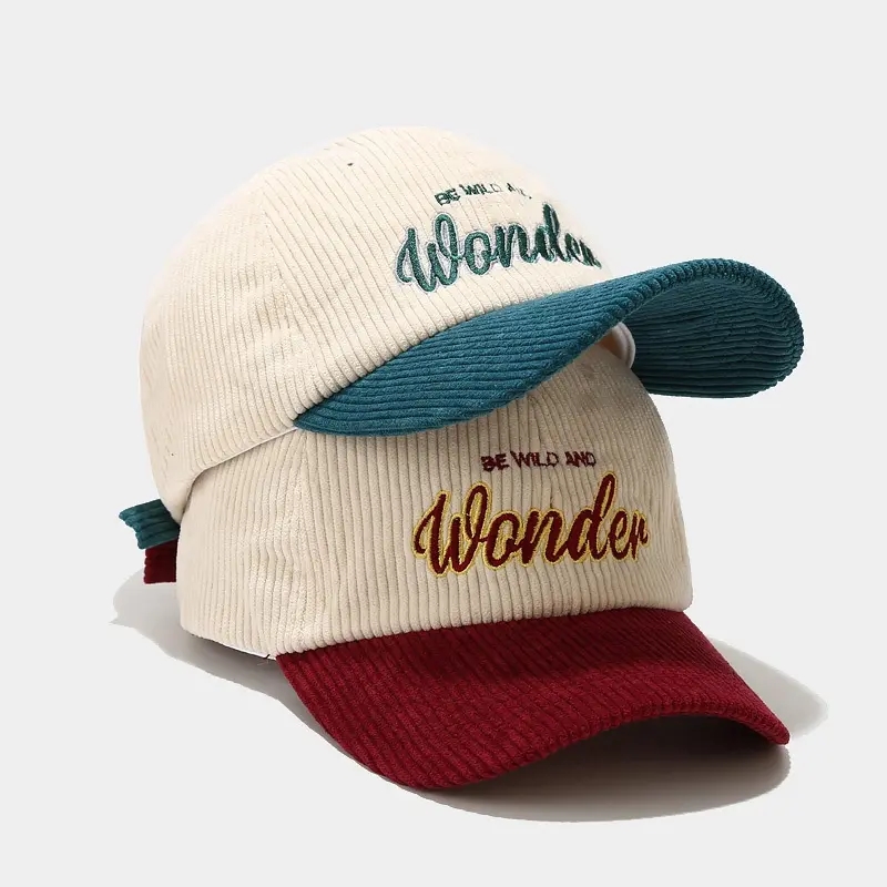 도매 커스텀 디자인 자수 로고 코듀로이 아빠 모자 빈티지 6 패널 야구 모자 패션 캐주얼 야구 모자