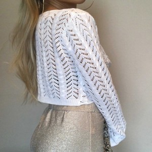 흰색 V- 넥 풀버가 긴 슬리브 패션 쇼 얇은 섹시한 니트 여성 \\\\ \'Sweater