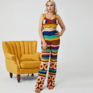 깊은 V- 넥 수제 크로 셰 뜨개질 섹시한 여자 스웨터 크롭 니트 옷