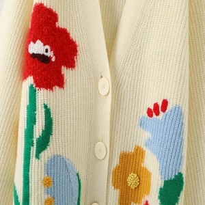 디자이너 여성의 스웨터 커스텀 오버 사이즈 V- 넥 니트 자수 숙녀 Jacquard Loose 가디건 스웨터 여성을위한 여성