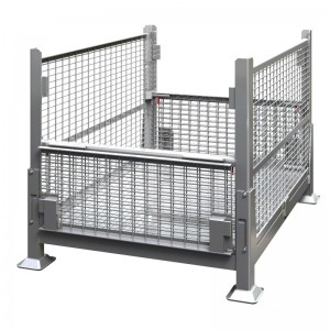 하프 드롭 도어가있는 금속 와이어 메쉬 벌크 컨테이너 - 접을 수 있습니다.