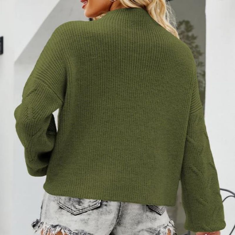 순수한 컬러 버튼 로프 스웨터 느슨한 풀오버 터틀넥 여성의 스웨터