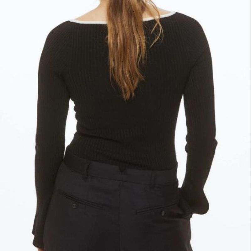 패션 넓은 칼라 탑 니트 기본 스웨터 여성을위한 슬림 긴 소매