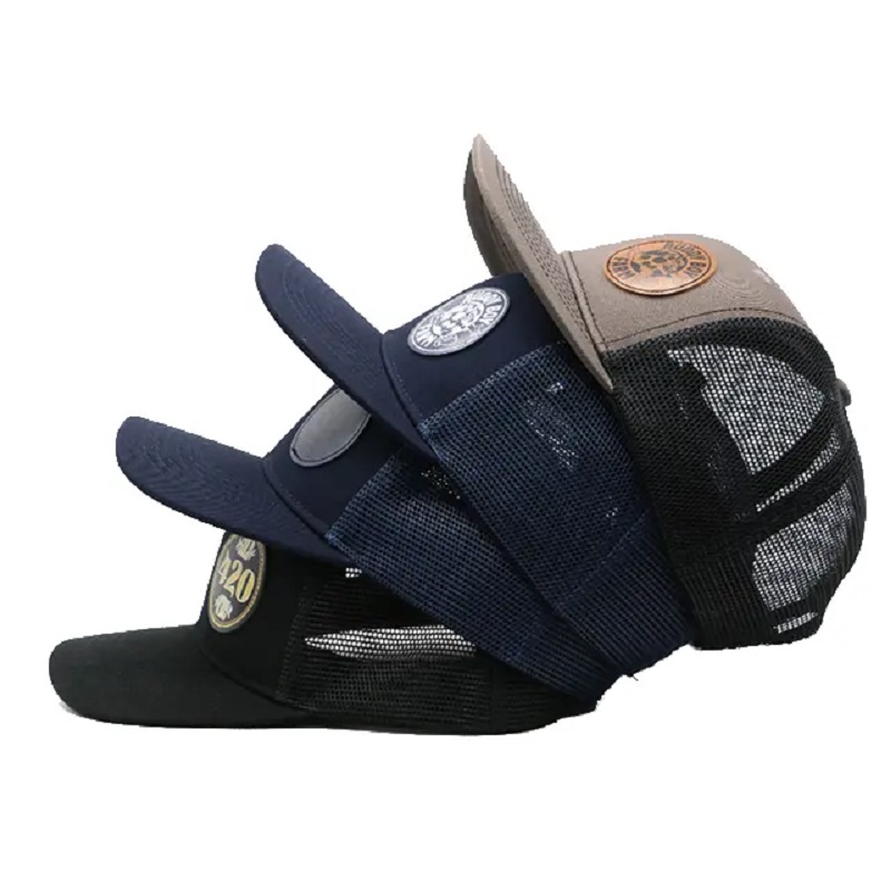 도매 커스텀 로고 Casquette Bone Gorras Snapback Headwear Blank Plain 6 패널 메쉬 가죽 패치 트럭 운전사 모자 모자 캡.