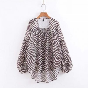 2023 New Women \\\\ \'의 패션 올 매치 슬림 줄무늬 회전 인쇄 긴팔 타이 셔츠