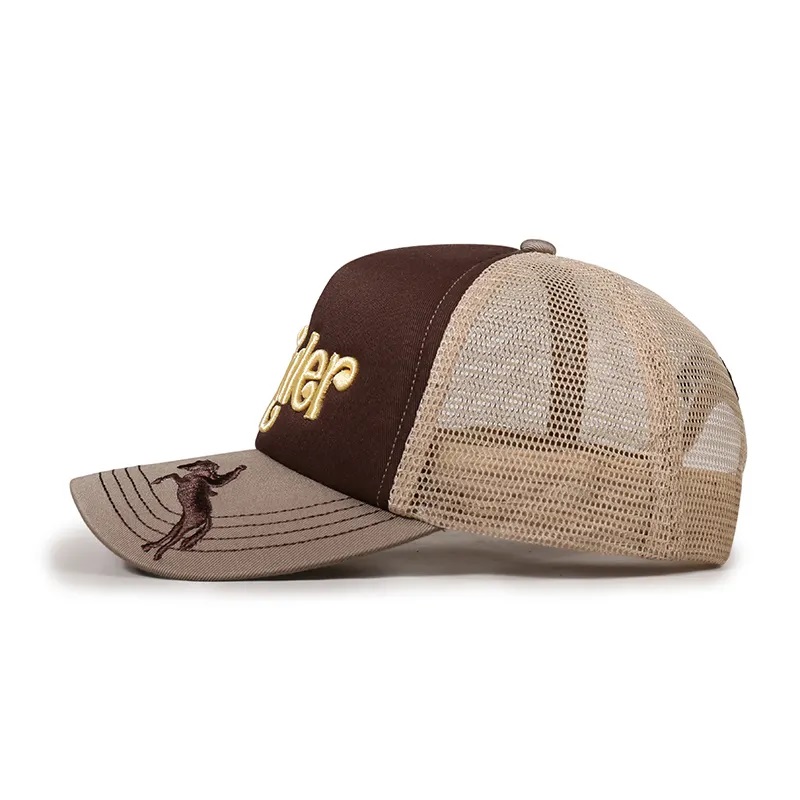 양질의 맞춤형 3D 자수 로고 5 패널 gorras 폼 메쉬 트럭커 모자를위한