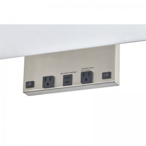 브러시로드 니켈 마감, 2 개의/off 로커 스위치, 2 개의 편리한 콘센트 및 호텔 객실의 듀얼 USB 포트가있는 이글스 랜딩 호텔 직사각형 벽 램프