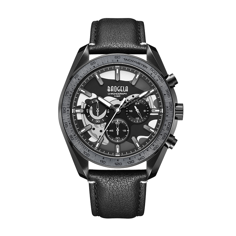 Baogela New Luxury Men Sport Quartz 남성 크로노 그래프 캘린더 일본 운동 50bar 최고 브랜드 시계 정품 가죽 손목 시계 22804