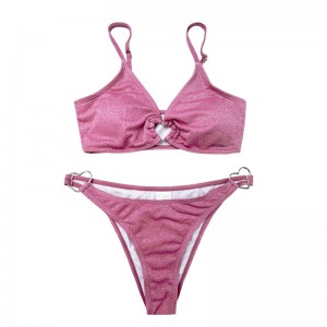 금속 링 2 피스 단색 수영복