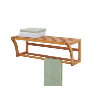 수건 바가있는 대나무 벽 장착 선반