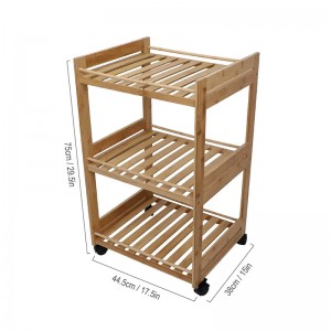 3 개의 레이어 롤링 다기능 차량 휴대용 트롤리 프레임 대나무 선반 자동차