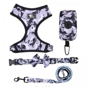맞춤형 고급 강아지 가죽 끈 칼라 조절 가능한 애완 동물 똥 가방 반나 가역 및 통기성 네오프렌 개 하네스 세트