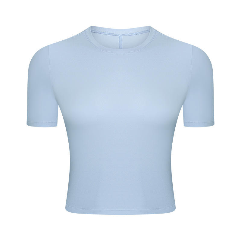 SC10267 통기성 요가 작물 탑 체육관 피트니스 꽉 티셔츠 둥근 넥 슬림 한 짧은 슬리브 티셔츠