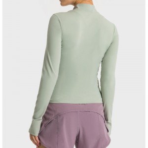 SC10268 요가 긴 소매 여성 티셔츠 체육관 셔츠 압축 체육관 운동 스포츠 스탠드 칼라 반 지퍼 스포츠 티셔츠 여성