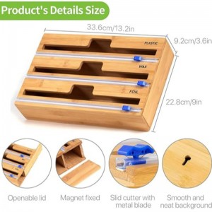 3 in 1 in 1 in 1 in 1 랩 디스펜서 커터, 플라스틱 랩, 알루미늄 호일 및 주방 서랍 용 왁스 종이 디스펜서, 대나무 롤 주최자 홀더, ​​12 \\\\ \\\